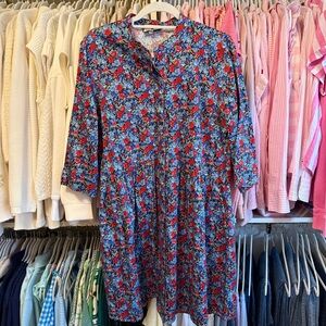 Tuckernuck Blue and Red Floral Royal Shirt Dress